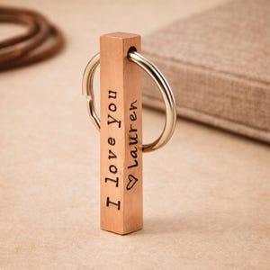 Personalized Copper Bar Keychain, 7th Anniversary Gift for Him, Dad Father's Day Gift, Custom Kids Names Hand Stamped Men’s Keyring