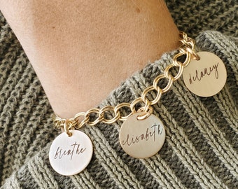 Gift for Her | Name Charm Bracelet | Charm Bracelet with Names | Personalized Bracelet  | Gold Name Bracelet | Mom Jewelry | Mom Bracelet