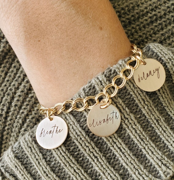 Gift for Her Name Charm Bracelet Charm Bracelet With Names Personalized  Bracelet Gold Name Bracelet Mom Jewelry Mom Bracelet 