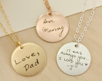 Double Sided Handwriting Necklace Sterling Silver Gold-Filled Memorial Jewelry Personalized Signature Necklace Gift for Mom or Dad