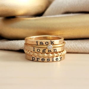 Three Name Rings Gold | Mother Gift Day Gift for Mom | Personalized Jewelry | Mom Rings | Children Names Jewelry | the Sienna | Stacking
