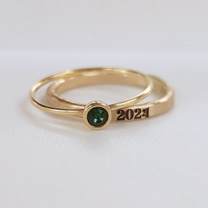 Class Ring | Stacking Ring | Ring with Year | 2024 Ring | 2025 Ring | Stacking Ring with Year | Birthstone and Year Ring Set