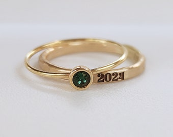 Class Ring | Stacking Ring | Ring with Year | 2024 Ring | 2025 Ring | Stacking Ring with Year | Birthstone and Year Ring Set