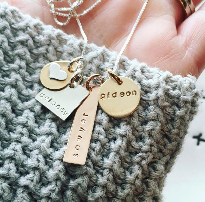Family Name Necklace Mixed Metals Silver Gold Rose Necklace Personalized Three Name Necklace Minimalist Name Mom Jewelry Mom Gift