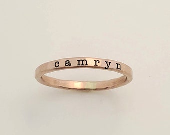 Stacking Ring with Name | Rose Gold Skinny Name Ring | Mom Ring | Kids Name Ring | Stackable Name Ring | Personalized Ring