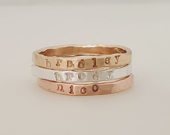 Stackable Name Rings | Undarkened Name | Mixed Metal | Personalized Hand Stamped Jewelry | Skinny Name Ring | Name Jewelry | the Gabby