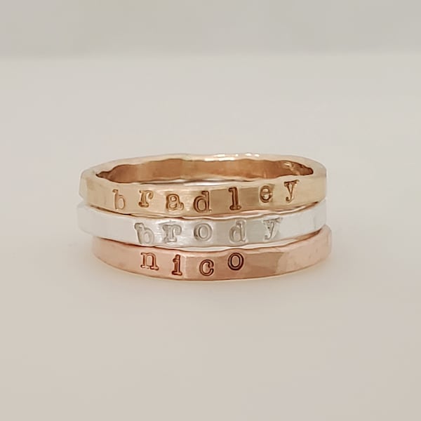 Stackable Name Rings | Undarkened Name | Mixed Metal | Personalized Hand Stamped Jewelry | Skinny Name Ring | Name Jewelry | the Gabby