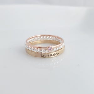 Cursive Name Ring Set | Name and Birthstone Rings | Gold Name Rings | Stackable Rings | Personalized Jewelry | Mom Rings | the Gracie