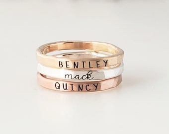 Stackable Rings | Cursive Name Rings | Silver and Gold Name Rings | Personalized Jewelry | Stacking Name Rings | Gift for Her | Mom ring