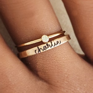 Mother's Day Gift | Cursive Stacking Name Ring | Birthstone Name Ring | Gift for Her | Stackable Name Rings | Handmade Name Ring