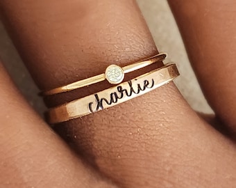 Stacking Name Ring | Cursive Birthstone Ring | Handmade Mom Jewelry | Unique Gift for Her | Stackable Name Rings | The Clara