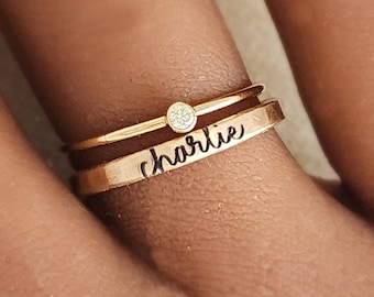 Mother's Day Gift | Cursive Stacking Name Ring | Birthstone Name Ring | Gift for Her | Stackable Name Rings | Handmade Name Ring