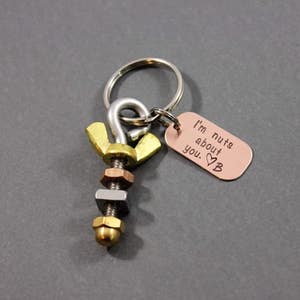 Personalized Gift for Him, Mens Keyring, nuts and bolts keyring