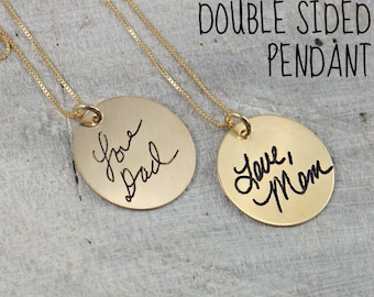 Handwriting Necklace | Handwriting Gift | Handprint Necklace | Remembrance Grief Jewelry | Grief Necklace | Double Sided Signature Necklace