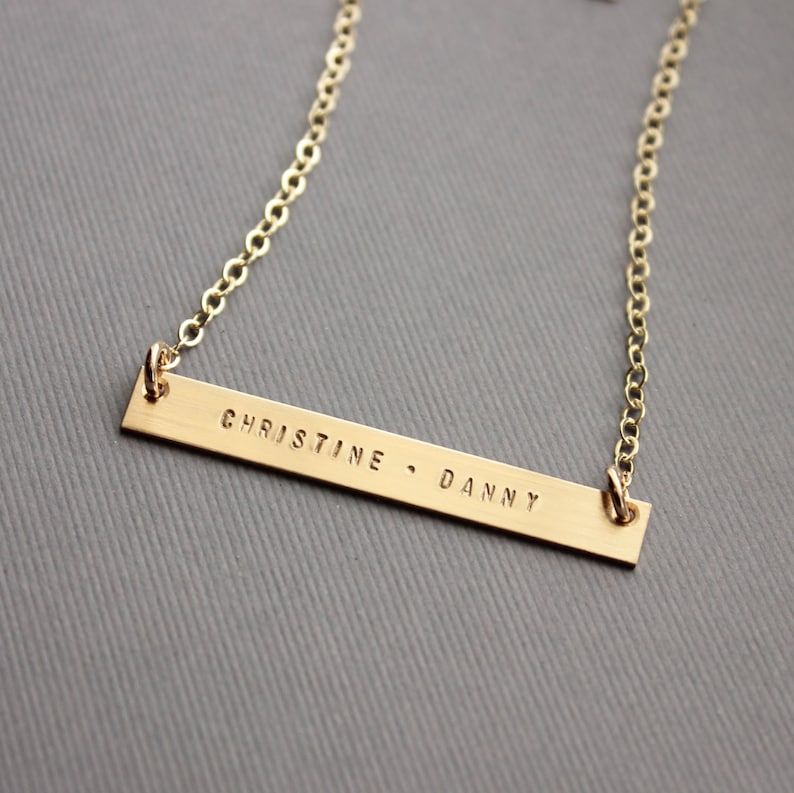 Gold Bar Necklace With Names Name Plate Necklace 14K Gold Etsy