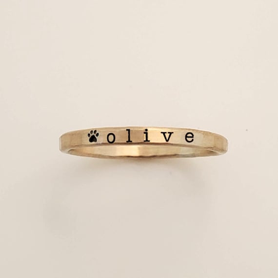 Personalized Paw Print Ring | Engraved Pet Name, Gold Filled | Pawprint Jewelry | Fine Silver Stacking Ring | Mother's Day Gift