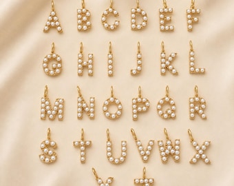Ciondolo con iniziale in perla - Ciondolo con lettera in oro, gioiello personalizzato / regalo per la festa della mamma