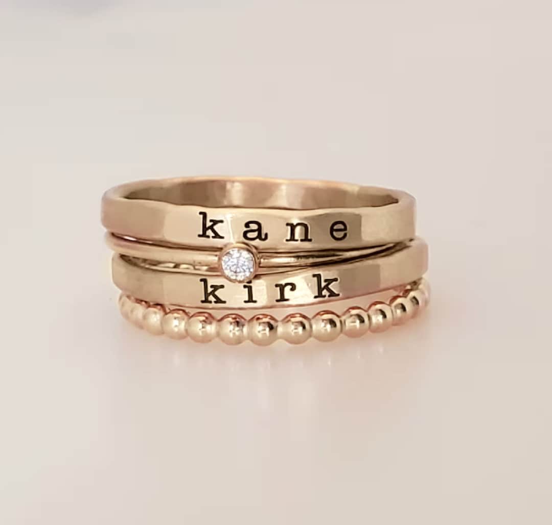 Personalized 14k Gold Filled Name Ring | Stackable Family Ring Set - Etsy