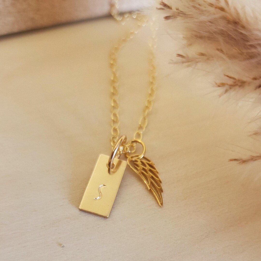 Angel Initial Gold Initial Angel Wing Memorial Necklace | Remembrance Jewelry ...