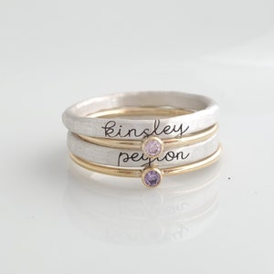 Stackable Rings | Custom Name Rings | Cursive Name Rings | Stackable Name Rings | Personalized Jewelry | Name and Birthstone Rings
