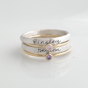 Cursive Name Ring Set | Stackable Jewelry with Birthstones | Personalized Mom Rings for Mother&#39;s Day | the Willow