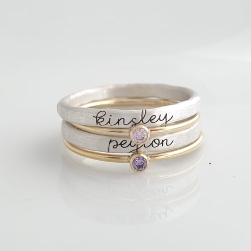 Mother's Day Gift | Silver Stacking Name Rings | Personalized Gift | Gift for Her | Dainty Name Rings | Birthday Gift | Birthstone Jewelry