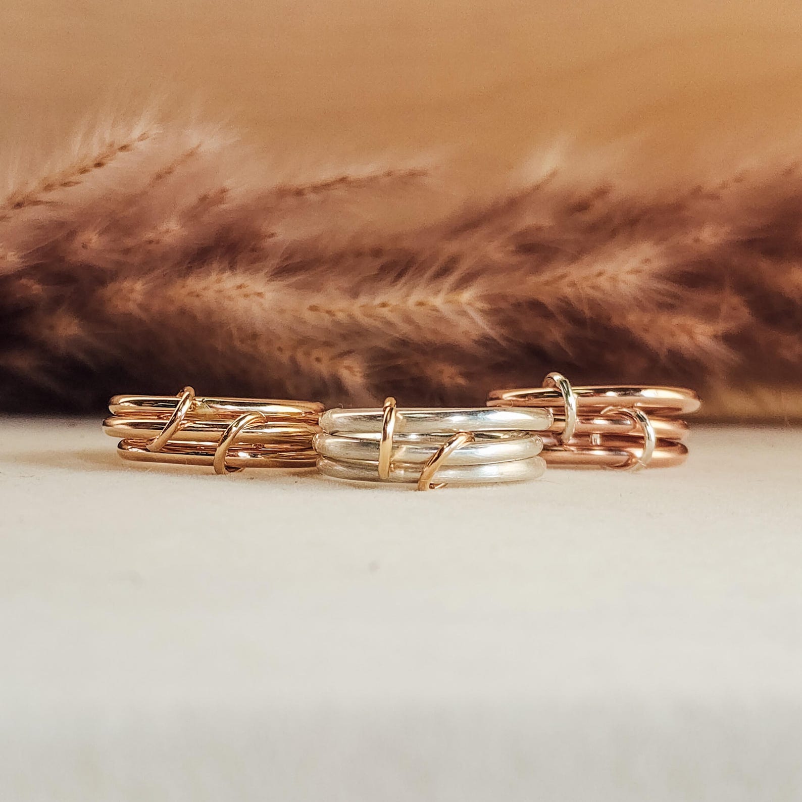 Gold and Silver Connected Ring Set, Linked Stacking Bands | Mother's ...