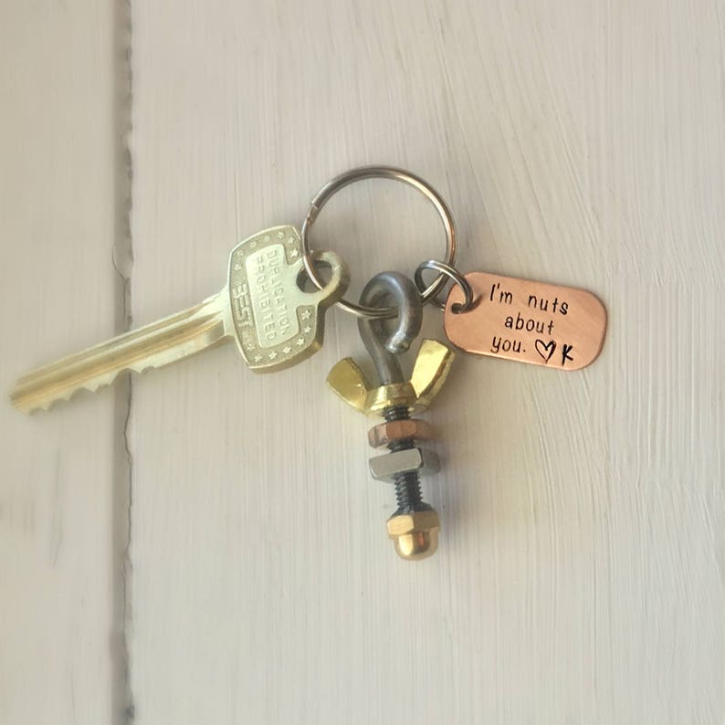 Personalized Gift for Him, Mens Keyring, nuts and bolts keyring