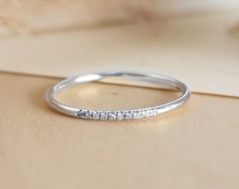 CZ Mini Ring, Gold or Silver Stackable Skinny Band, Dainty Cubic Zirconia Ring