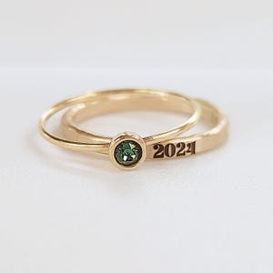 Klasse Ring | Ringset mit Jahreszahl und Geburtsstein | 2025 & 2026 Abschlussringe | Benutzerdefinierte Abschluss Schmuck