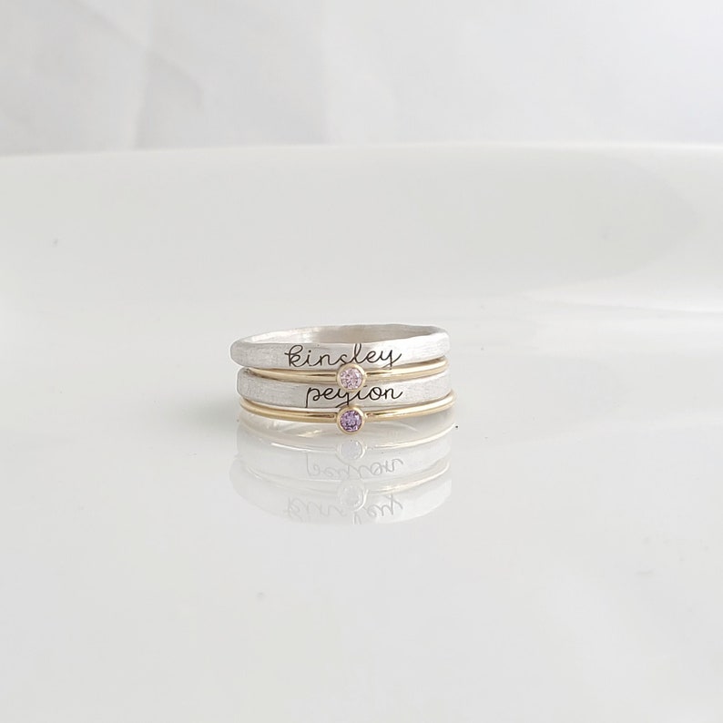 Stackable Rings Custom Name Rings Cursive Name Rings Stackable Name Rings Personalized Jewelry Name and Birthstone Rings image 4