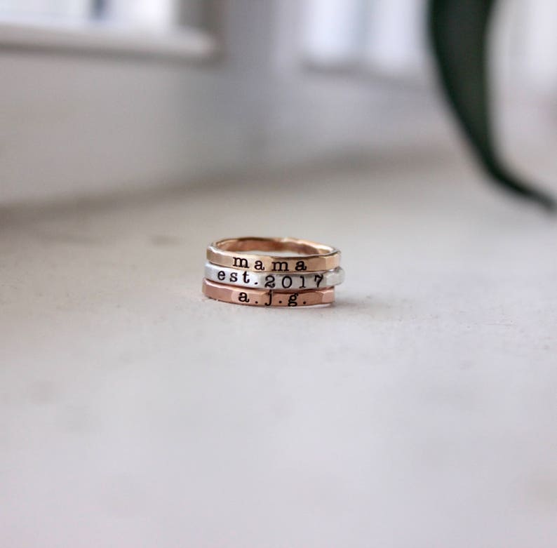 Rings With Names Stacking Name Rings Stacked Name Rings Etsy