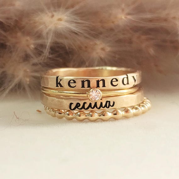 Stacking Name Rings Personalized Name Ring Set Engraved Gold