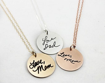 Custom Handwriting Necklace | Handwriting Signature Necklace | Remembrance Memorial | Silver | Rose Gold Filled | Yellow Gold Filled | Mom