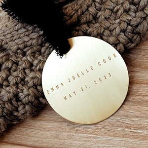 Personalized Ornament Modern Brushed Brass Ornament Personalized Engraved Holiday Ornament Pet Ornament New Baby image 2