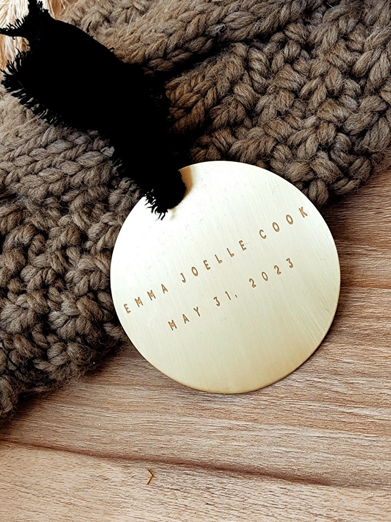 Personalized Ornament Modern Brushed Brass Ornament Personalized Engraved Holiday Ornament Pet Ornament New Baby image 2