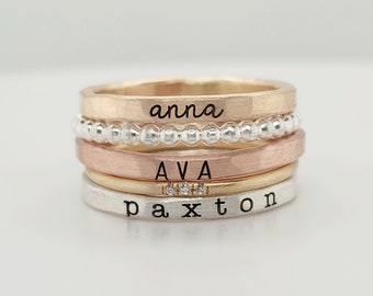 Stackable Rings | Personalized Name Rings | Mixed Metals | Name Rings | Stacking Rings | Mother's Ring | Unique Jewelry | the Savannah