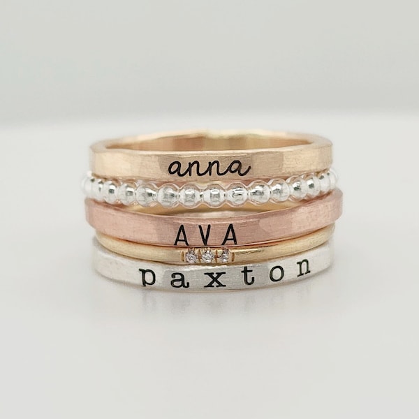 Stackable Rings | Personalized Name Rings | Mixed Metals | Name Rings | Stacking Rings | Mother's Ring | Unique Jewelry | the Savannah