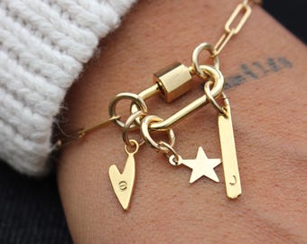 Paperclip Bracelet, 18k Gold PVD Chain with Carabiner Clasp