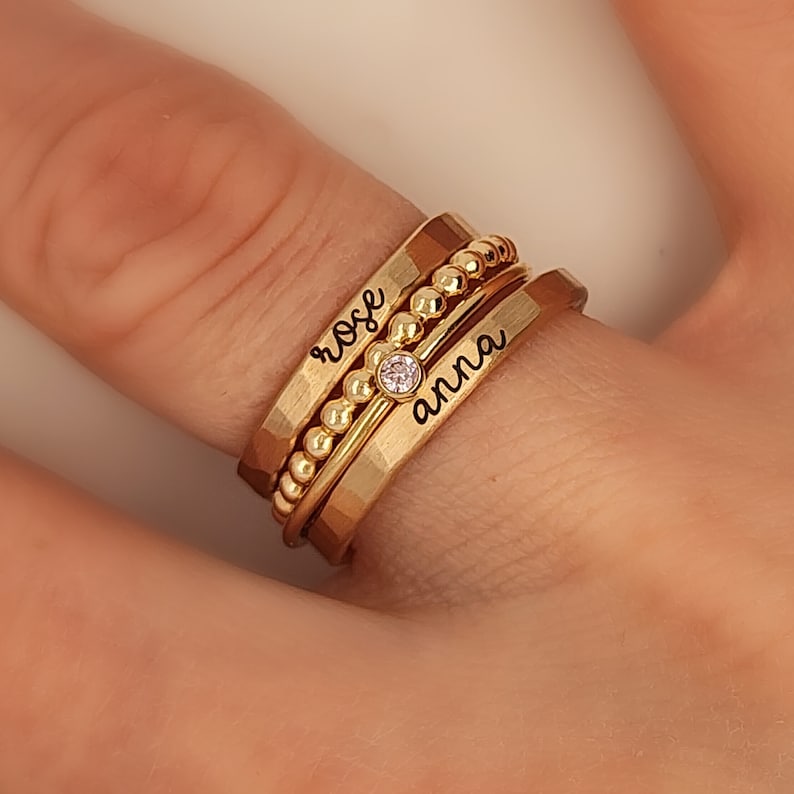 Stacking Name Rings Stackable Rings Personalized Name Rings Mother's Day Gift for Mom Mom Rings Children Names Gold filled image 2