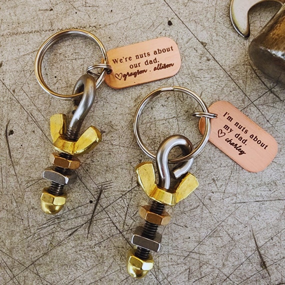 Nuts About Dad Keychain | Copper Tag, Tools & Bolts Gift | Mother's Day Gift