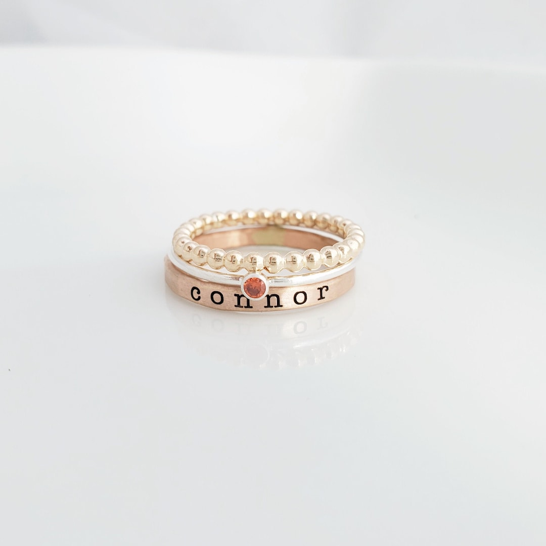 Personalized Stackable Name Rings With Birthstone | 14k Gold Filled ...