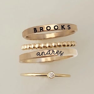 Conjunto de anillos con nombre, joyería personalizada chapada en oro de 14k