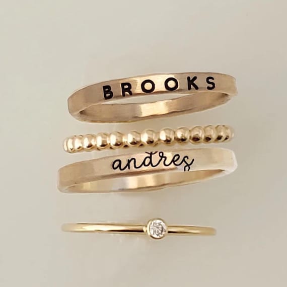 Name Ring Set, 14k Gold Filled Personalized Jewelry