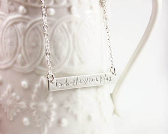Silver Bar Necklace | Sterling Silver Name Plate Necklace | Horizontal Silver Bar Personalized with Names | Personalized Name Necklace