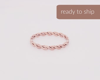 Rose Gold Twist Ring | Rose Gold Filled Cable Sweater Ring | Braided Stacking Ring | Hammered Twisted Rose Gold Filled Stacked Ring