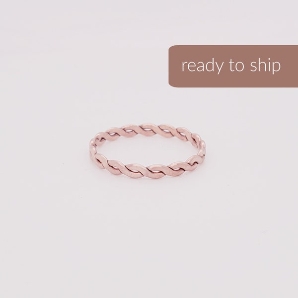 Rose Gold Twist Ring | Rose Gold Filled Cable Sweater Ring | Braided Stacking Ring | Hammered Twisted Rose Gold Filled Stacked Ring