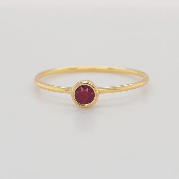 Large January Birthstone Ring | January Birthday Gift | Gold Filled Birthstone Ring | Stackable | Teen Girl Gift | Deep Red Ring