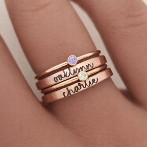 Personalized Birthstone Ring Set | Stackable Name Rings, Mother's Jewelry | The Hannah | Mother's Day Gift