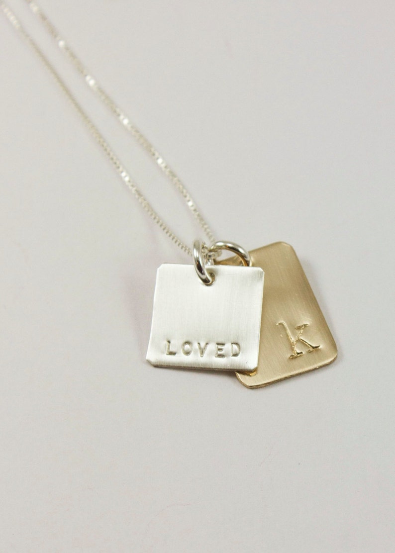 tagyoureitjewelry mom gift silver and gold necklace mom necklace Initial necklace minimalist jewelry sweetheart mixed metal jewelry